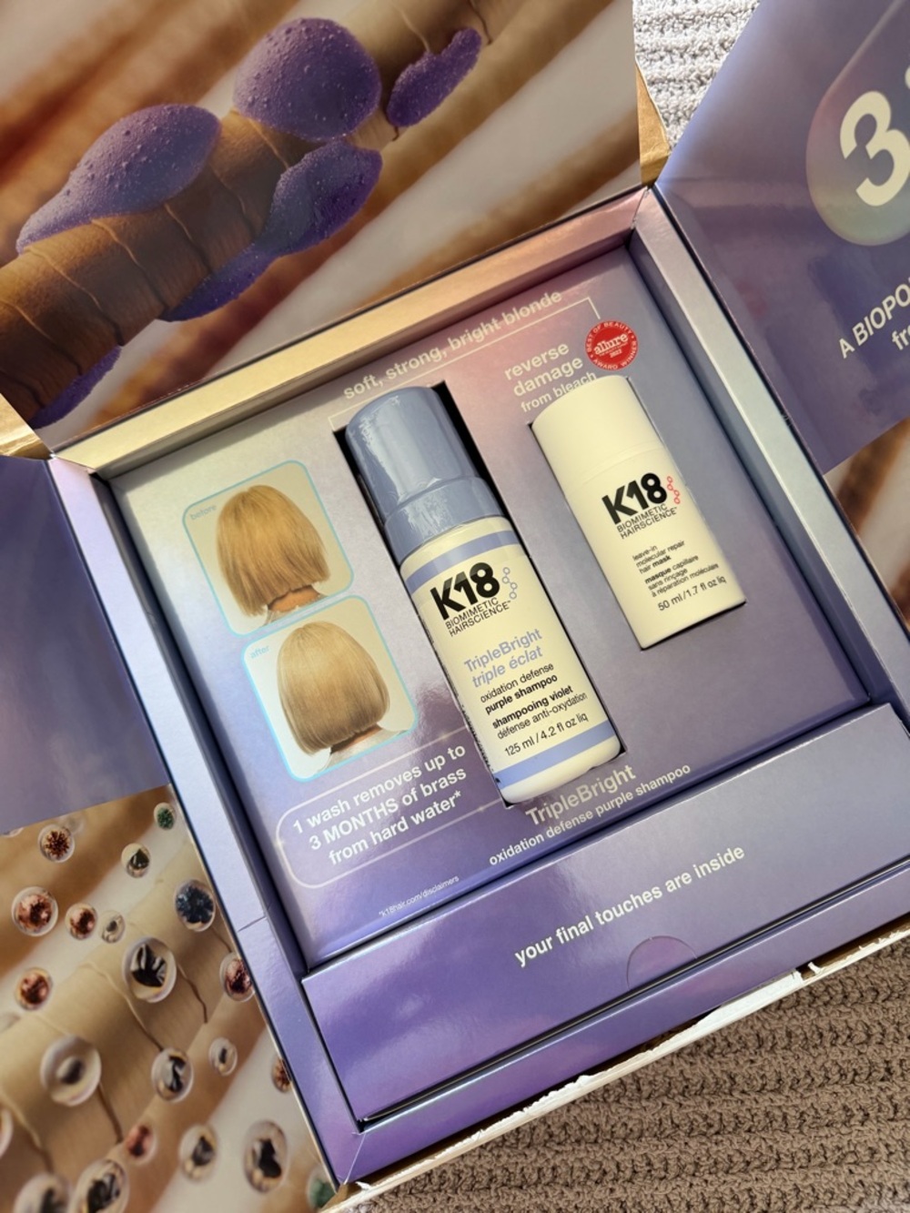 NWT K 18 TripleBright Purple Shampoo & leave in molecular repair hair mask